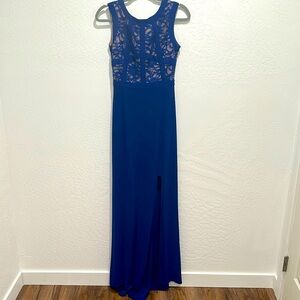 Morgan & Co. Paneled Glitter Lace Bodice Gown
